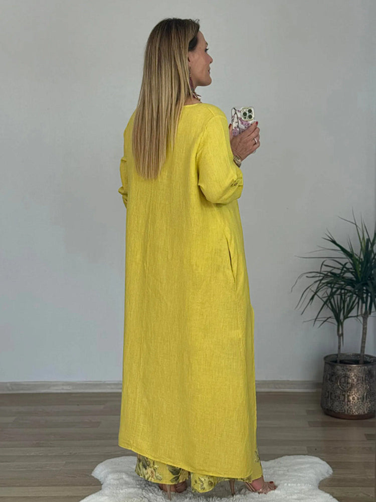 Évelyne – Ensemble haut manches longues et pantalon imprimé