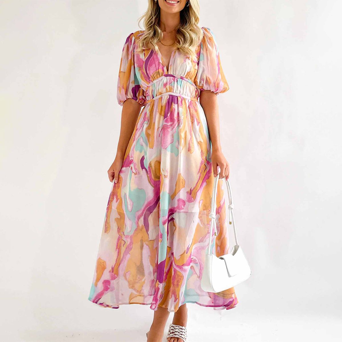 Oriella – Robe maxi élégante rose poudré