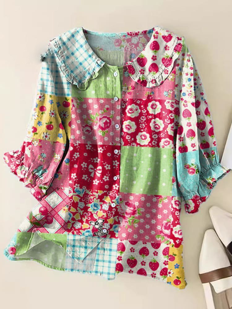 Cerise – Chemisier vintage à col Claudine