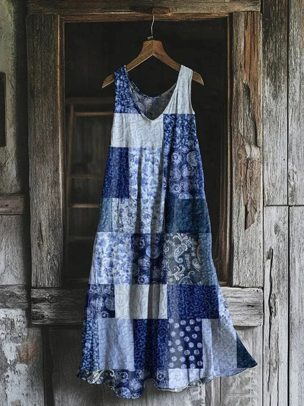Garance – Robe motif patchwork bleu