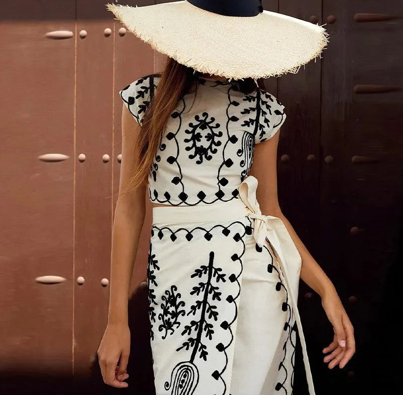 Eugénie – Ensemble haut et jupe longue avec imprimé