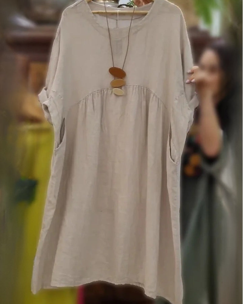 Pénélope – Robe en coton et lin avec poches