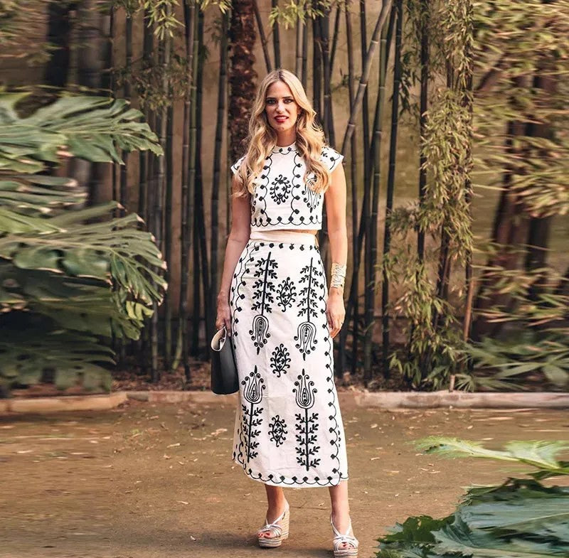 Eugénie – Ensemble haut et jupe longue avec imprimé