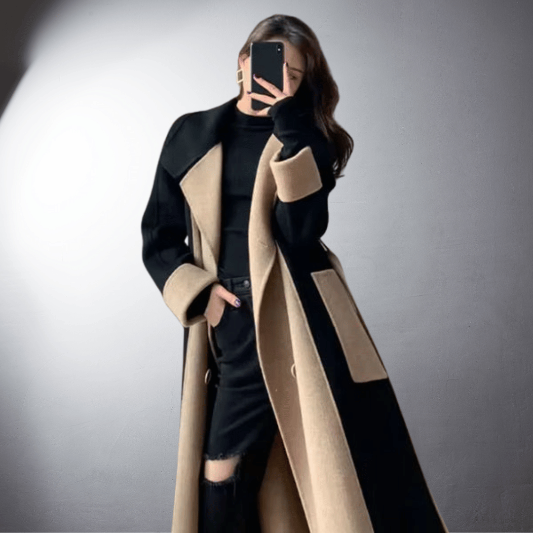 Katia - Manteau bicolore haut de gamme fabriqué à la main