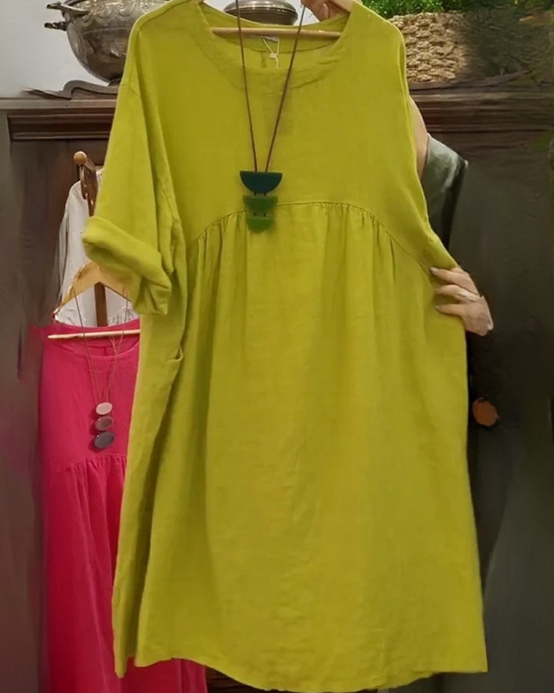 Pénélope – Robe en coton et lin avec poches