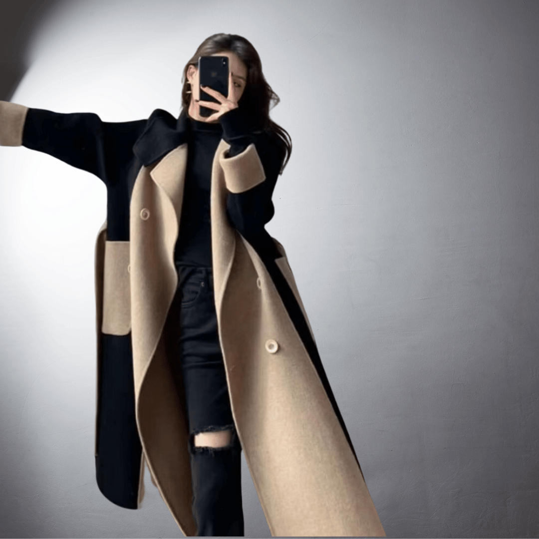 Katia - Manteau bicolore haut de gamme fabriqué à la main
