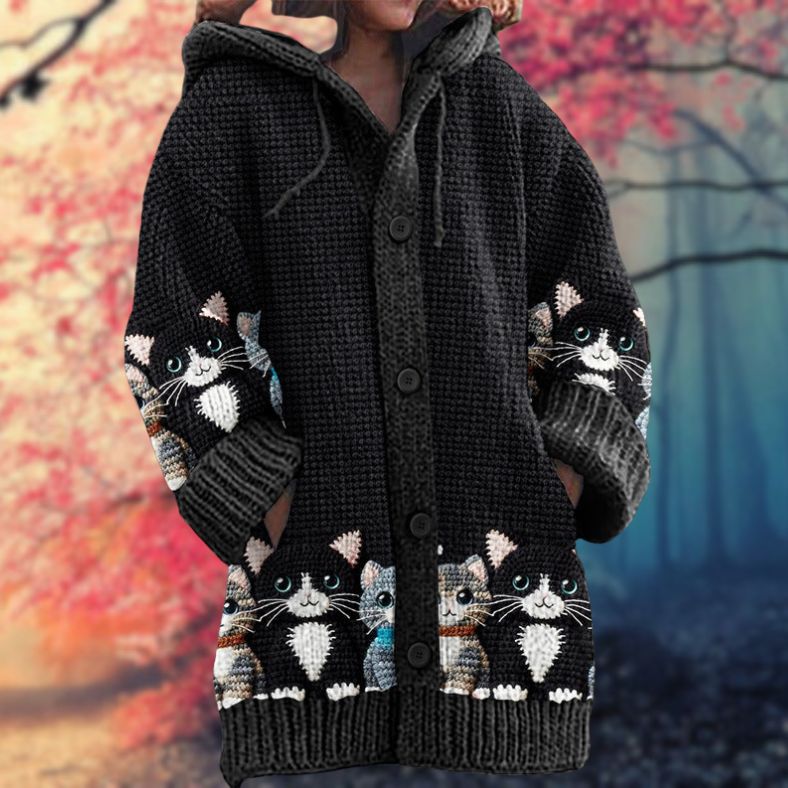 Marlène - Pull doux avec capuche et boutons