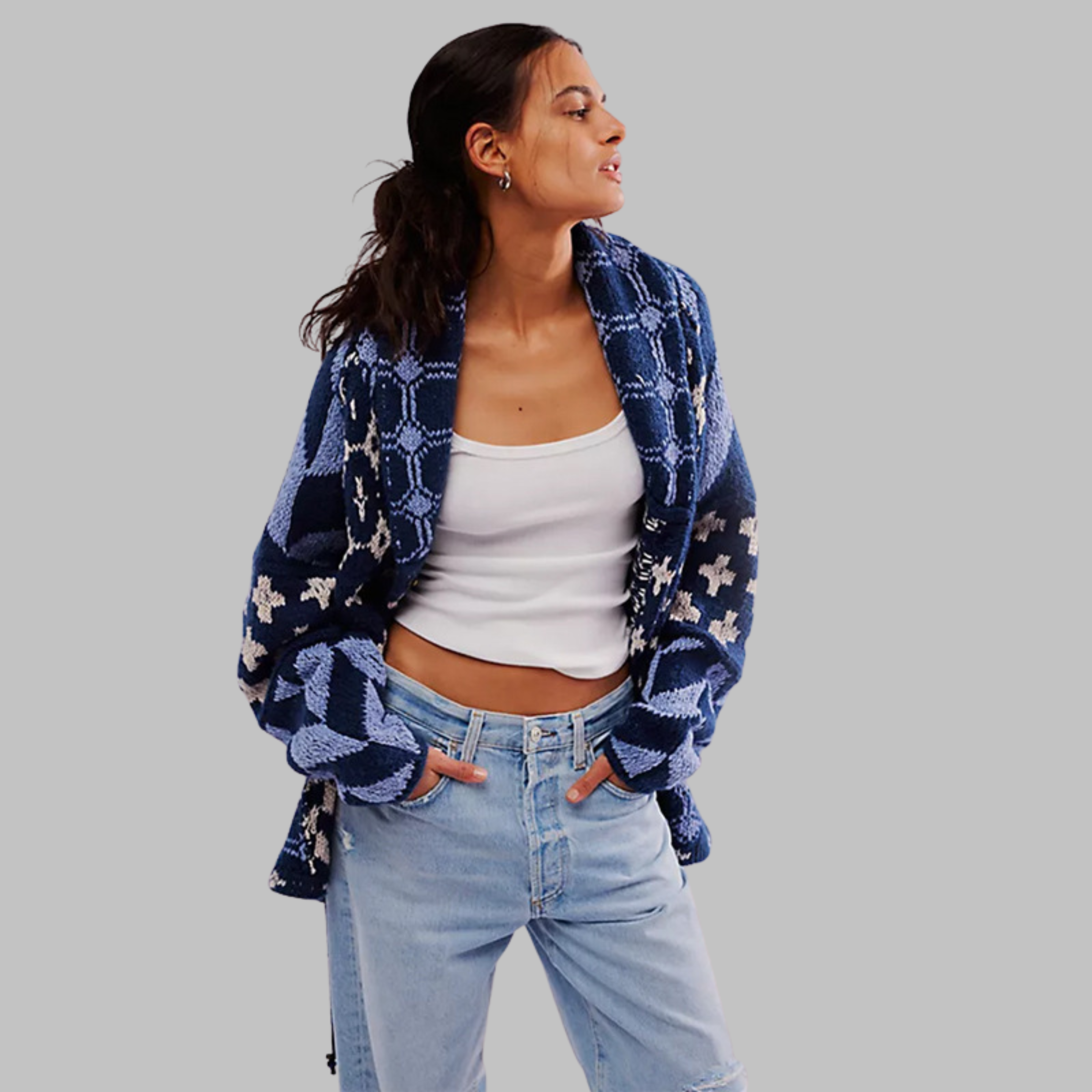 Céliane - Gilet vintage oversize à col boutonné