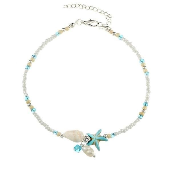 Néréalia – Bracelet de cheville avec étoiles, coquillages et pierres naturelles