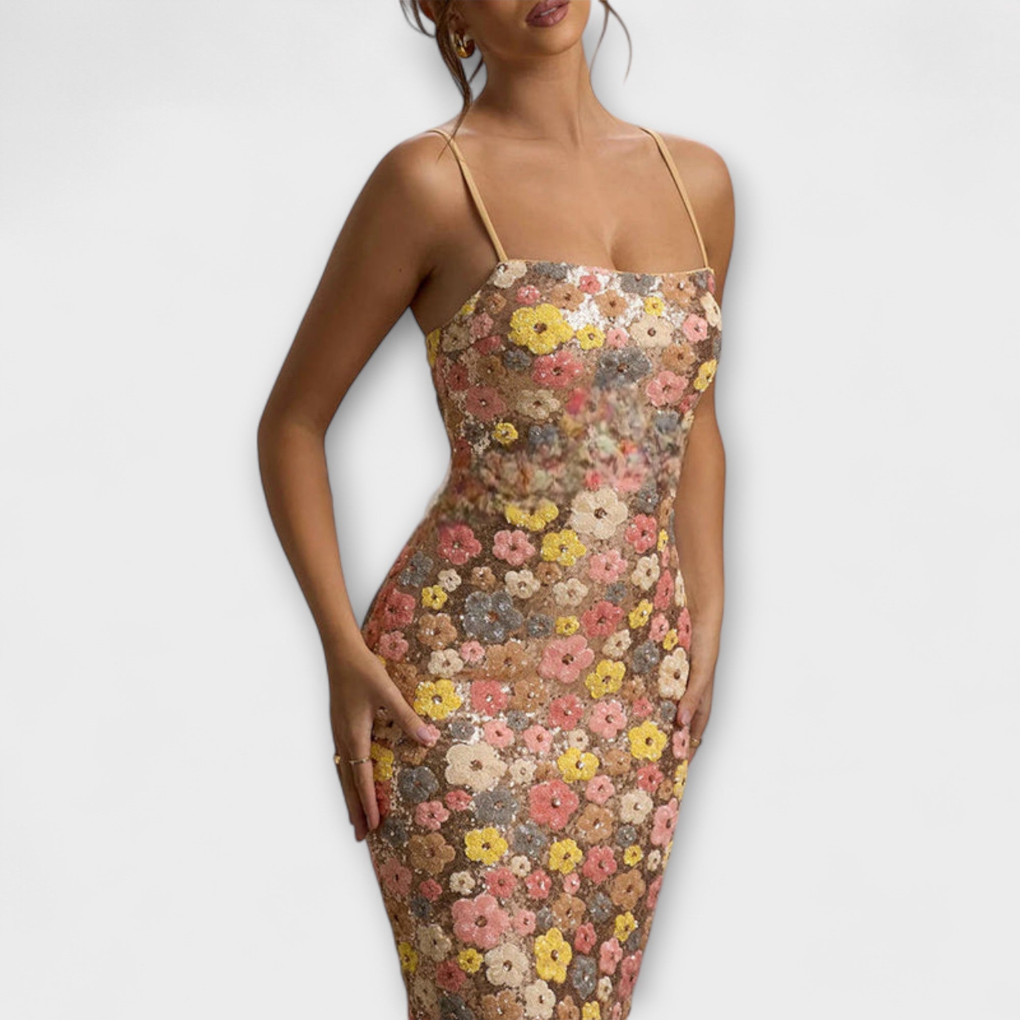 Jeanne – Robe maxi à sequins floraux