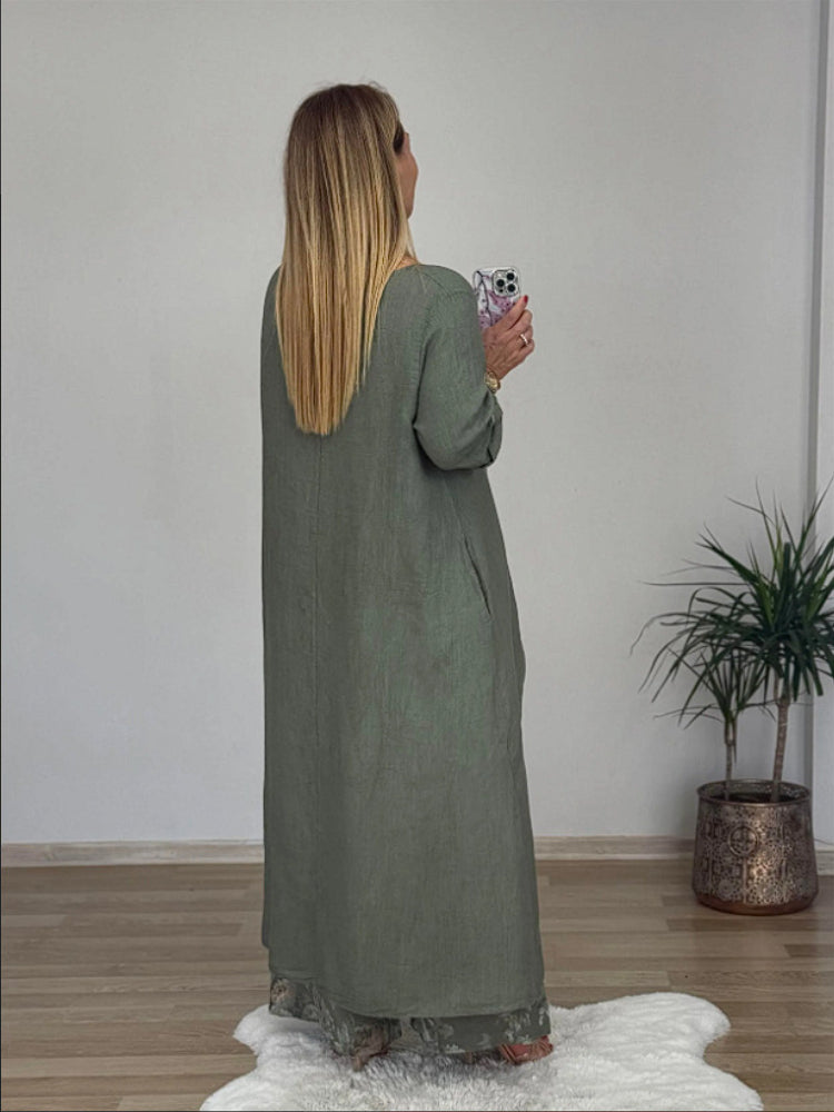 Évelyne – Ensemble haut manches longues et pantalon imprimé