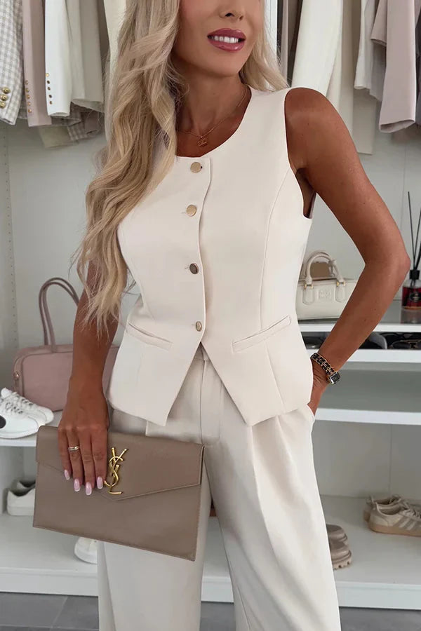 Éleonore – Ensemble élégant à boutons et pantalon fluide