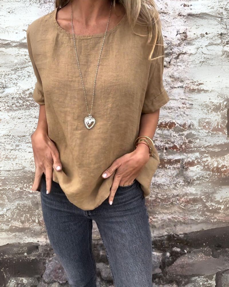 Eudoxie - T-shirt en coton et lin à col rond