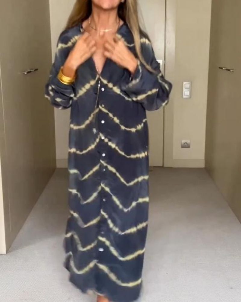 Siriane – Robe longue bohème à rayures et manches longues