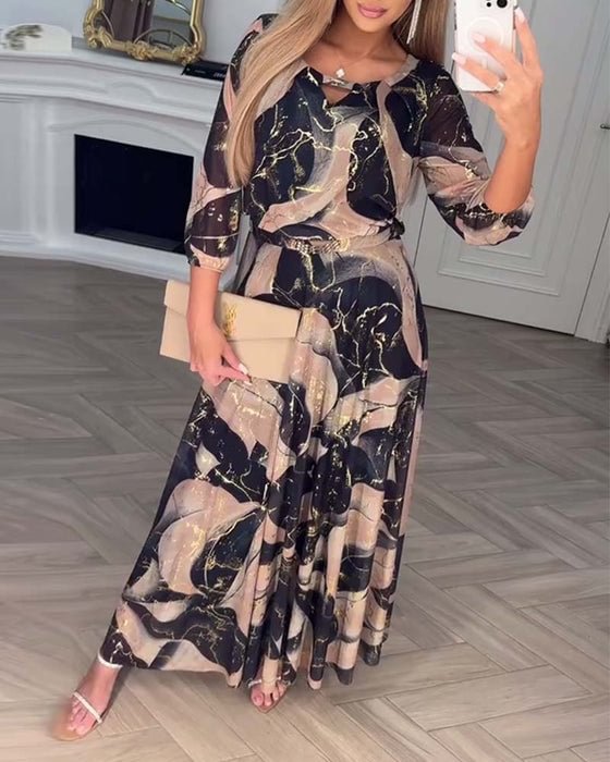 Maxine – Robe élégante en chiffon à imprimé et manches trois-quarts