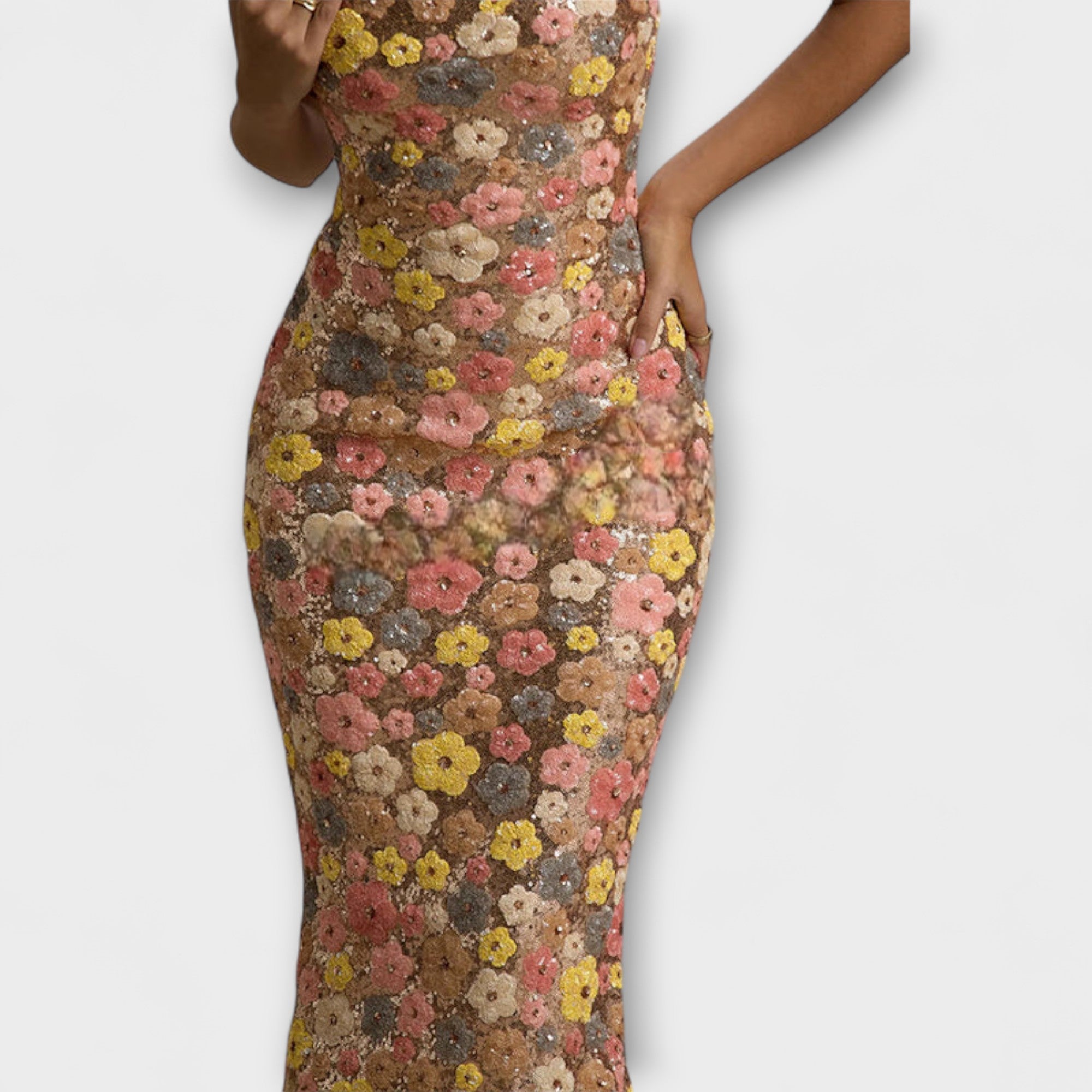 Jeanne – Robe maxi à sequins floraux