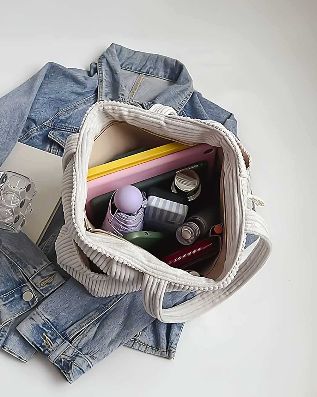 Guillemette – Sac cabas côtelé avec cordon élégant