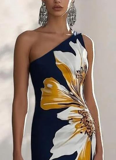 Alix – Robe midi à épaule unique fleurie