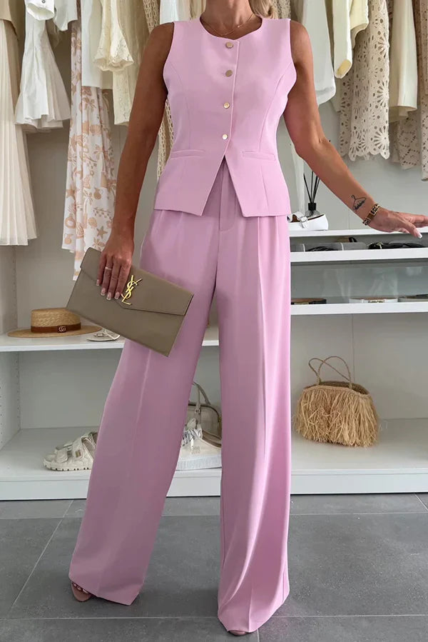 Éleonore – Ensemble élégant à boutons et pantalon fluide