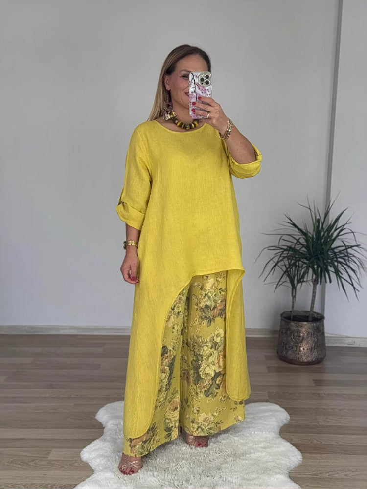 Évelyne – Ensemble haut manches longues et pantalon imprimé