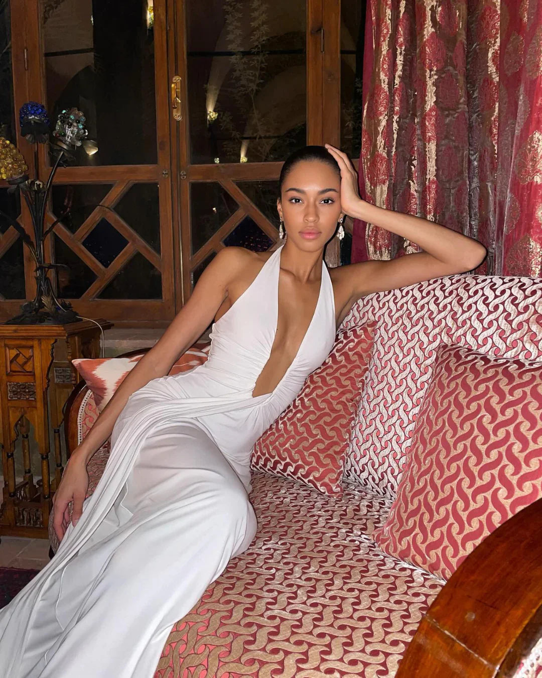 Aliane – Robe longue drapée en cupro