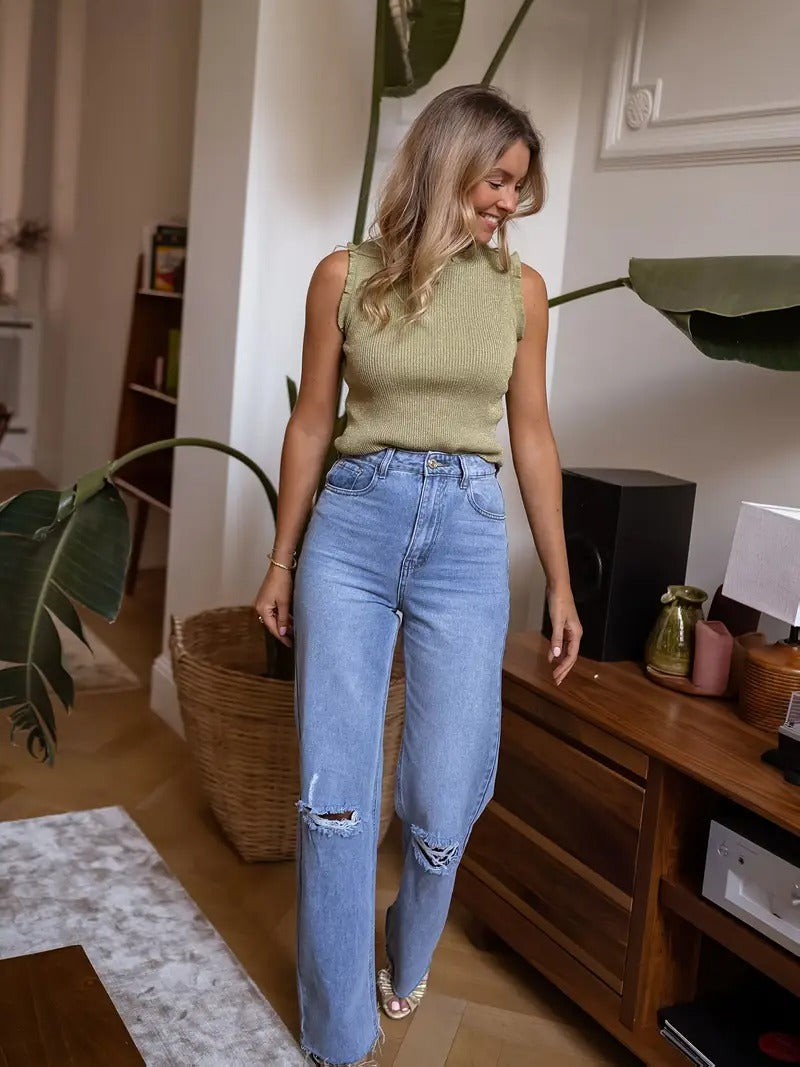 Césarine – Haut brillant à volants féminins