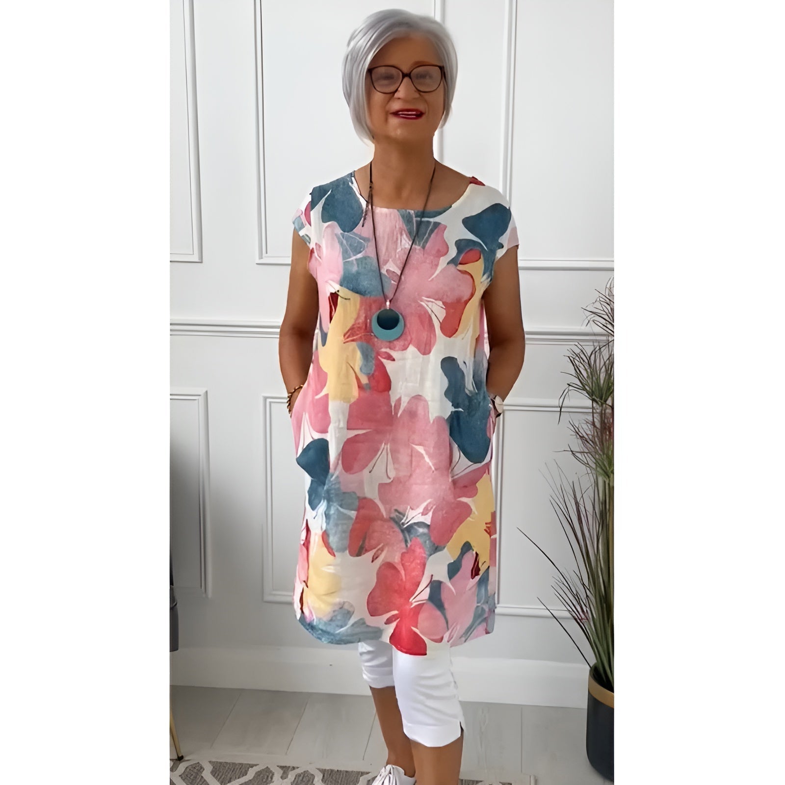 Naëlya – Robe chemise élégante à imprimé aquarelle