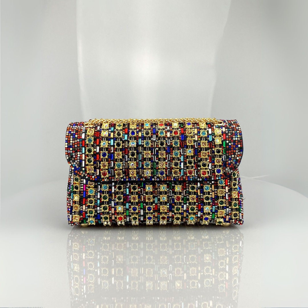 Éléa – Sac bandoulière chic à chaîne et diamants colorés