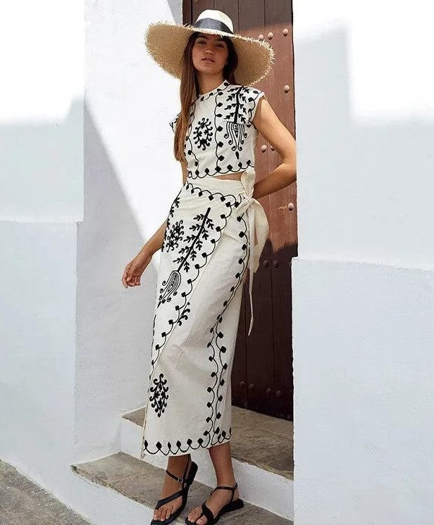Eugénie – Ensemble haut et jupe longue avec imprimé