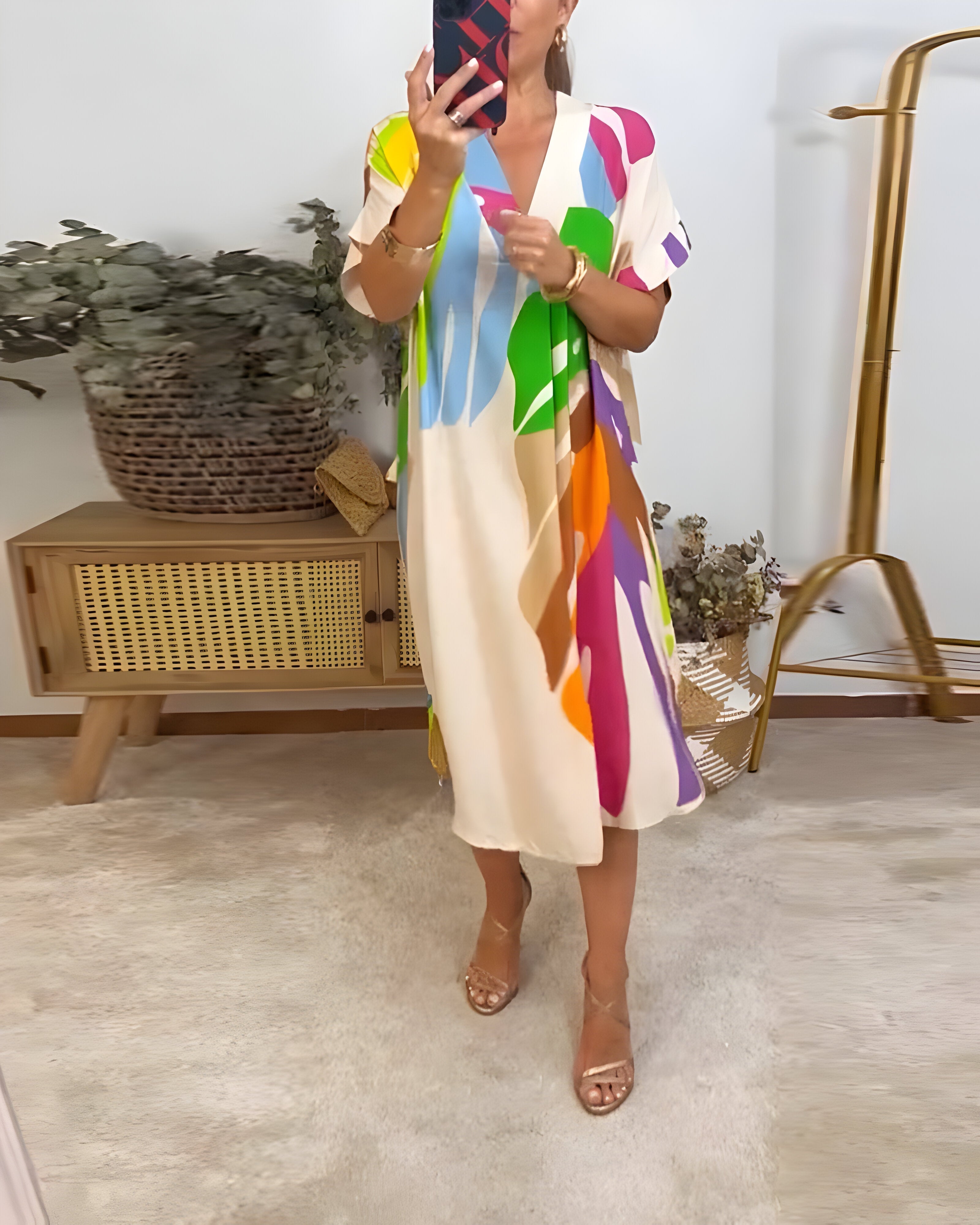 Floréanne – Robe décontractée à imprimé feuillage coloré