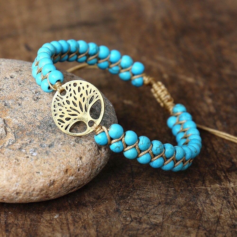 Arbrevie – Bracelet fait main 'Arbre de Vie' avec pierres turquoise