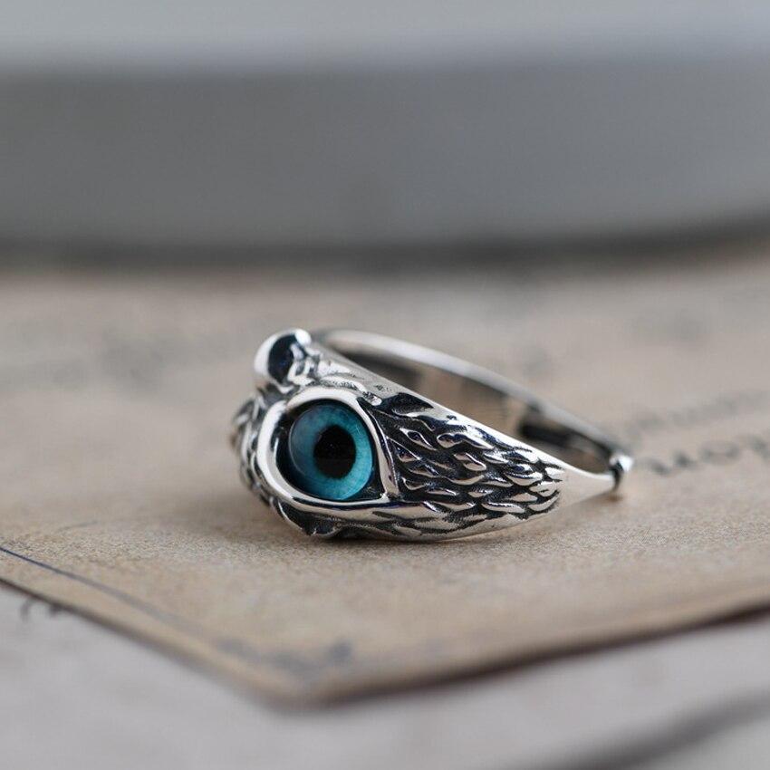 Isaléa - Bague ajustable en argent "Chouette" avec opale bleue
