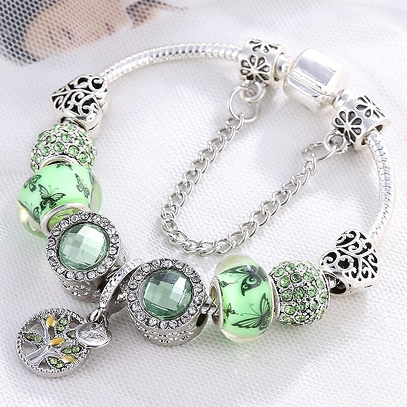 Viréana – Bracelet avec cristaux verts en argent sterling