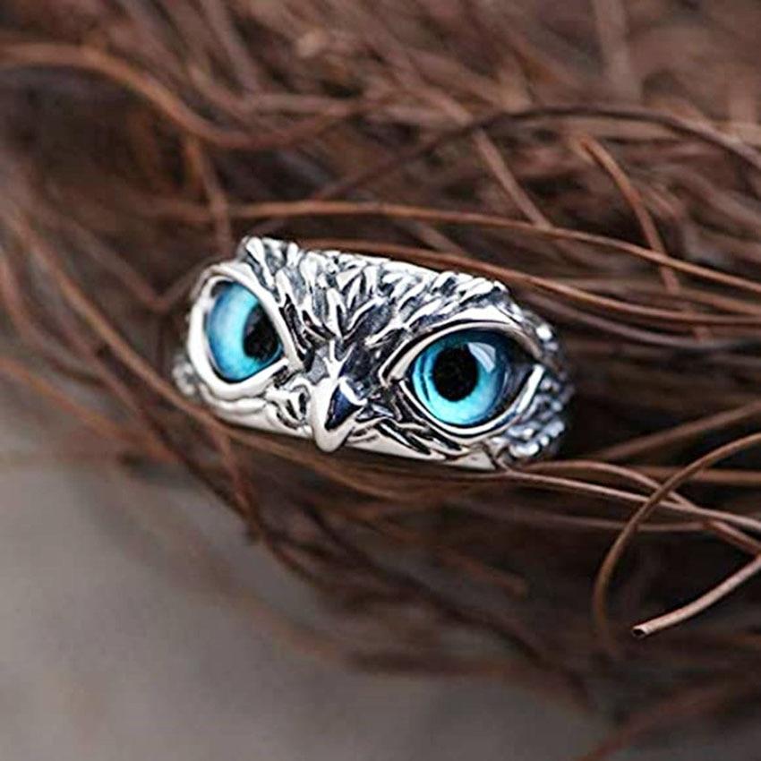 Isaléa - Bague ajustable en argent "Chouette" avec opale bleue