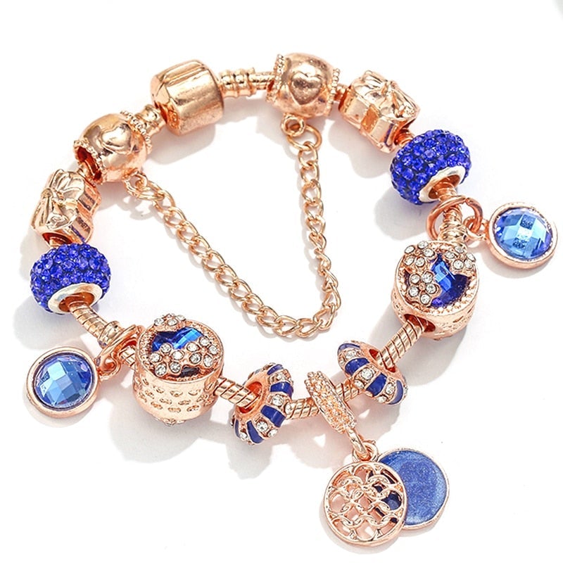 Rosélinea – Bracelet en or rose avec cristal bleu