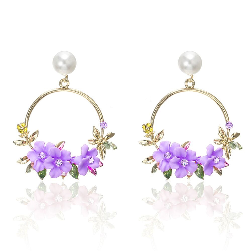 Florélia – Boucles d’oreilles rondes florales avec perle