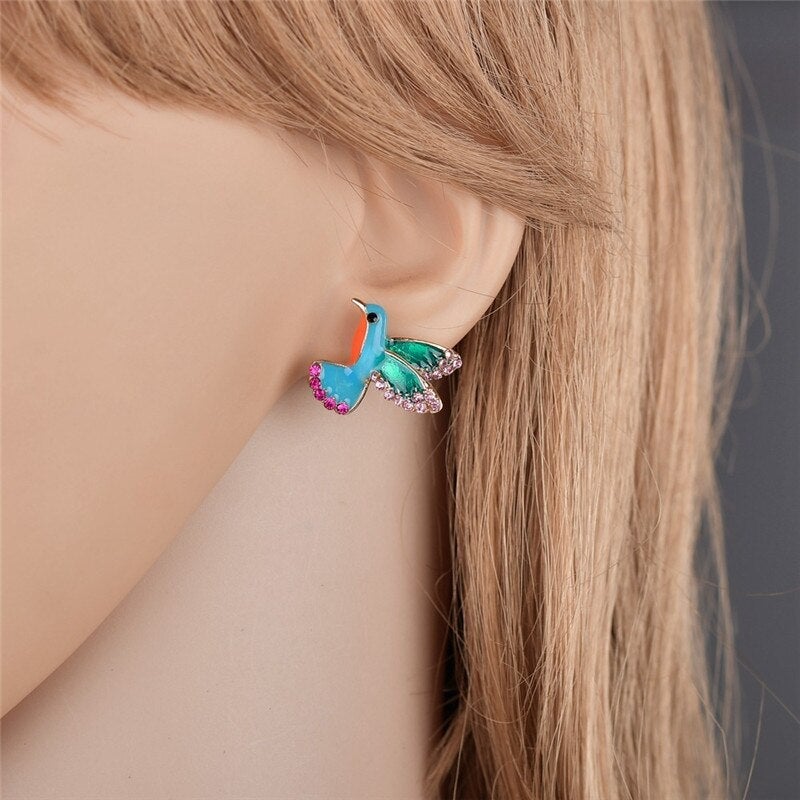 Colivéra – Boucles d’oreilles "Colibri" avec émail et cristal vert