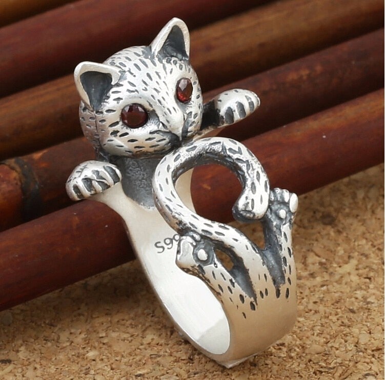 Félindra – Bague chat ajustable en argent sterling 925