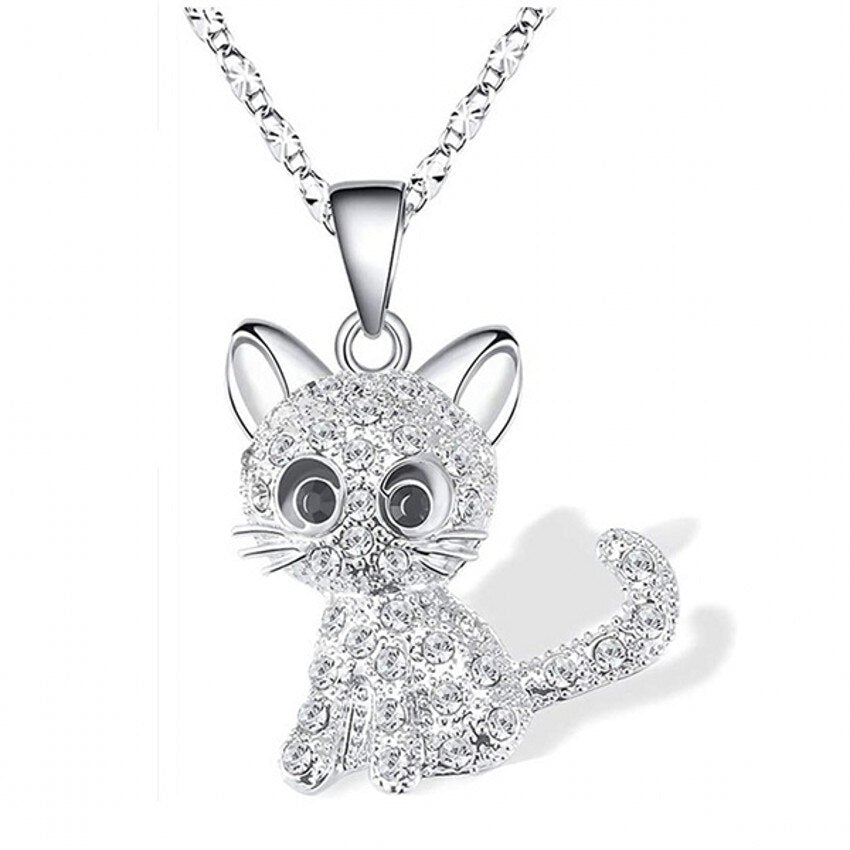 Félicirca – Collier en argent avec pendentif chat et pierres de zirconia colorées