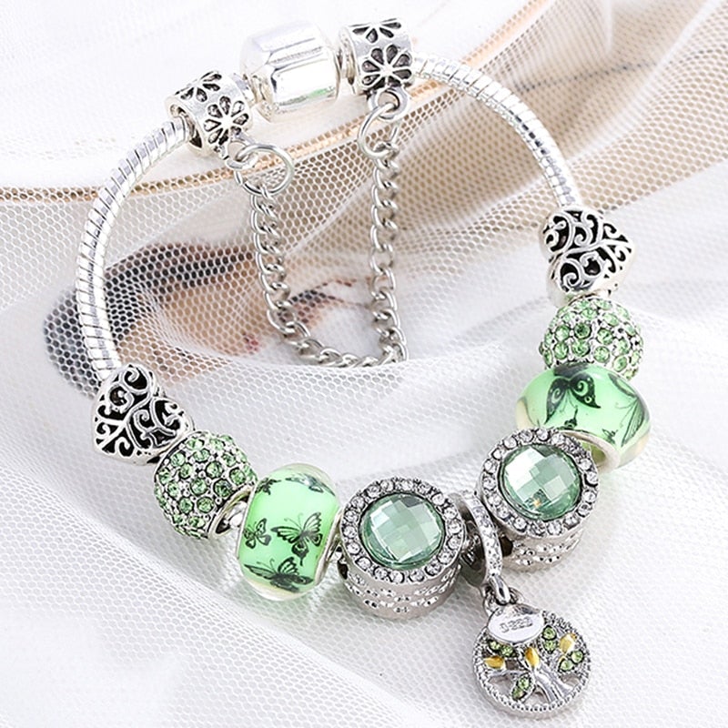 Viréana – Bracelet avec cristaux verts en argent sterling