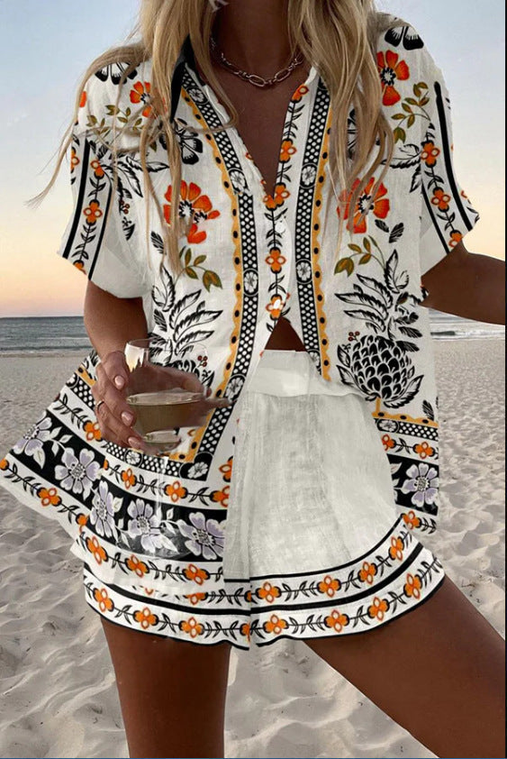 Floreza - Ensemble court en lin à imprimé fleuri