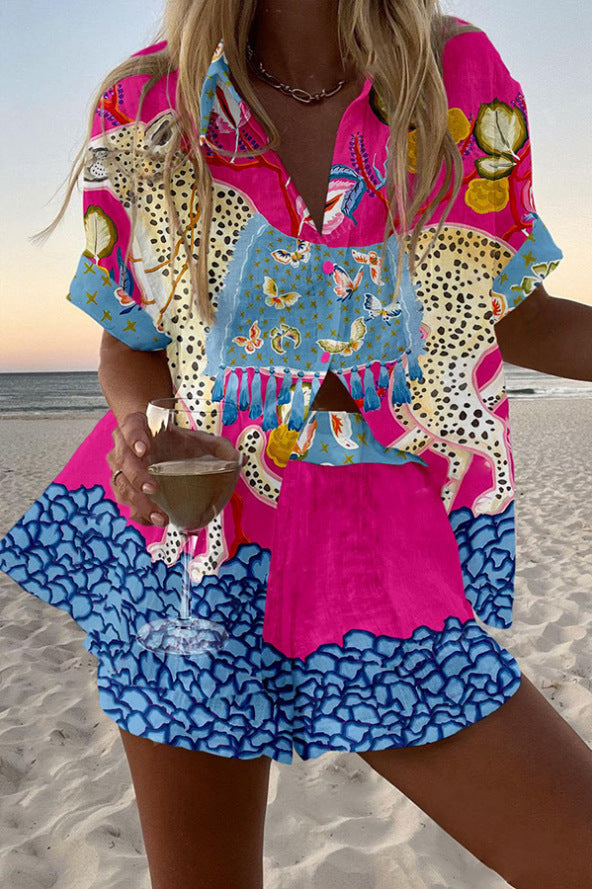 Léonelle - Ensemble court en lin à imprimé papillon