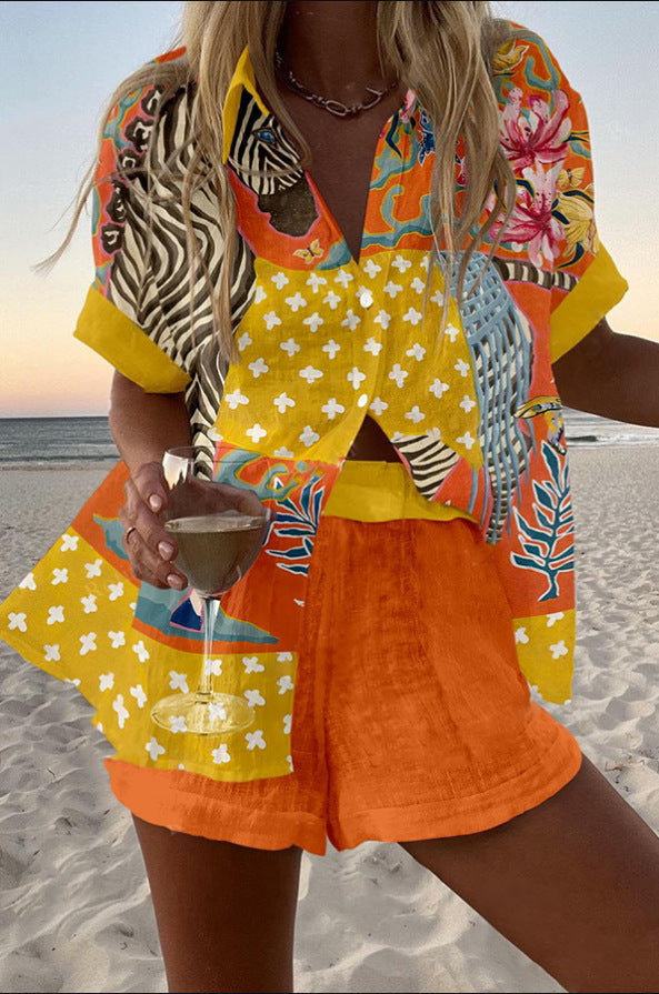 Cléavine - Ensemble court en lin à imprimé à pois