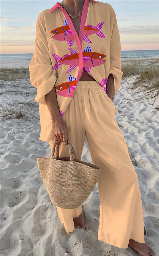 Nélyane - Ensemble de lingerie à imprimé poisson rose