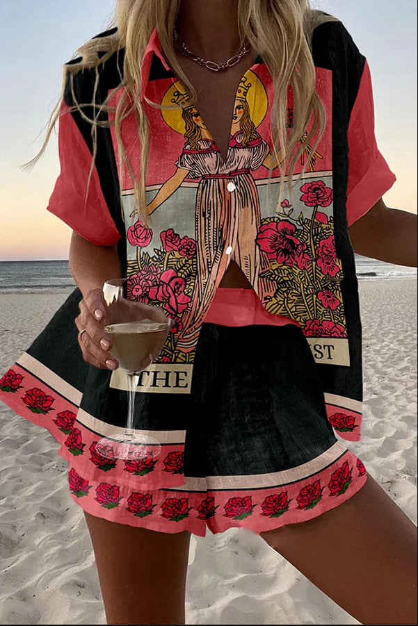 Éphrina - Ensemble court en lin vierge rose