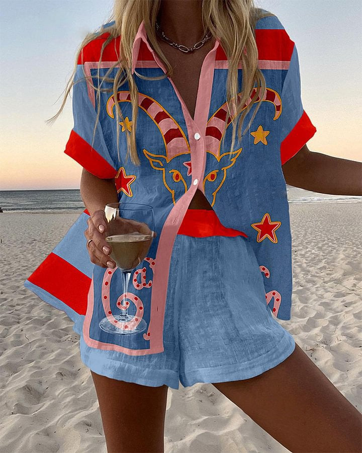 Caprisse - Ensemble court en lin à imprimé de chèvre