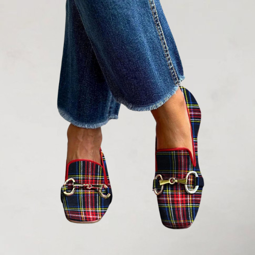 Céliane - Mocassins élégants à motif à carreaux et boucle métallique