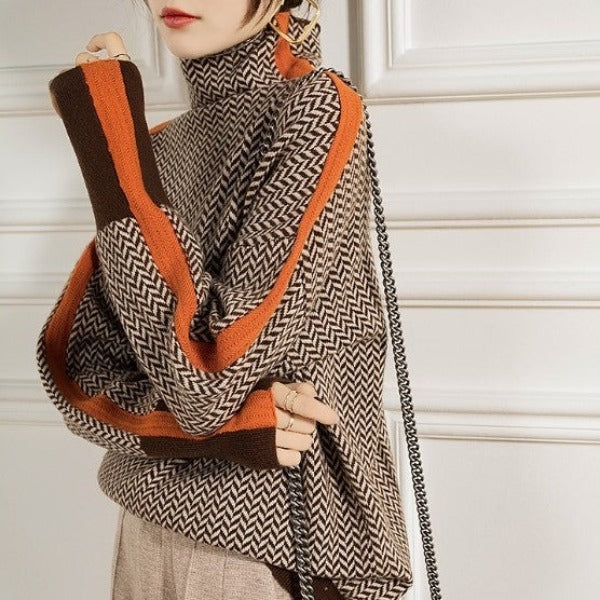 Apolline – Pull à col montant à rayures contrastées