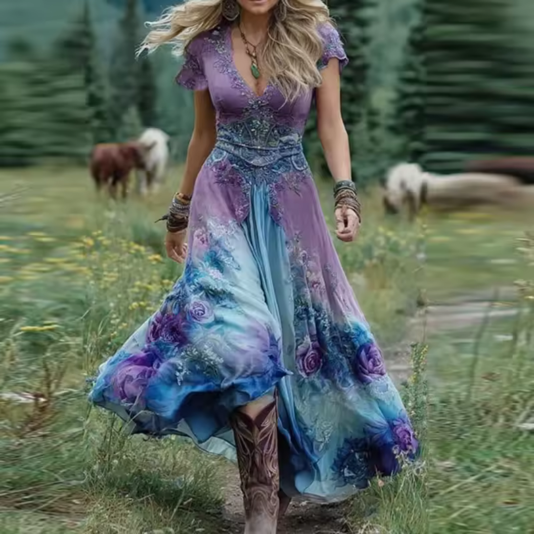 Célestine – Robe fluide à fleurs élégantes