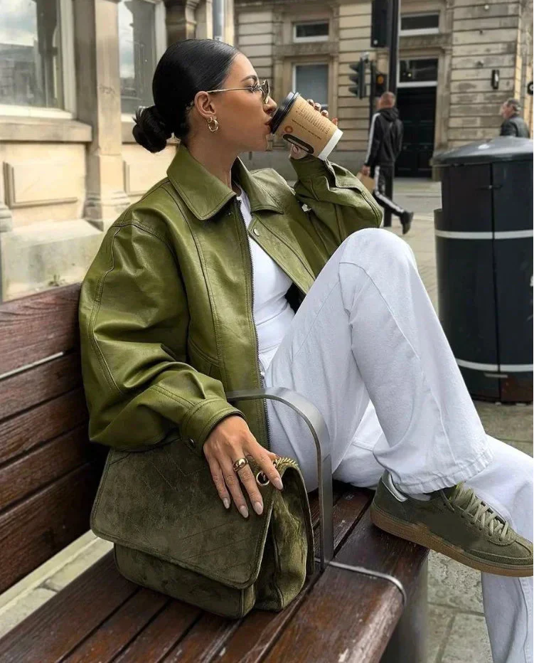 Lorette - Blouson aviateur oversize en faux cuir végétalien